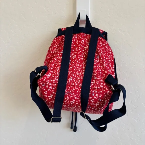 LeSportsac Small Edie Backpack in red  with a white and blue floral pattern. - Picture 6 of 12